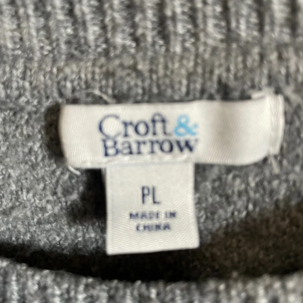 Croft & Barrow Womens Petite Large Grey Pink Striped Metallic‎ Crew Neck Sweater